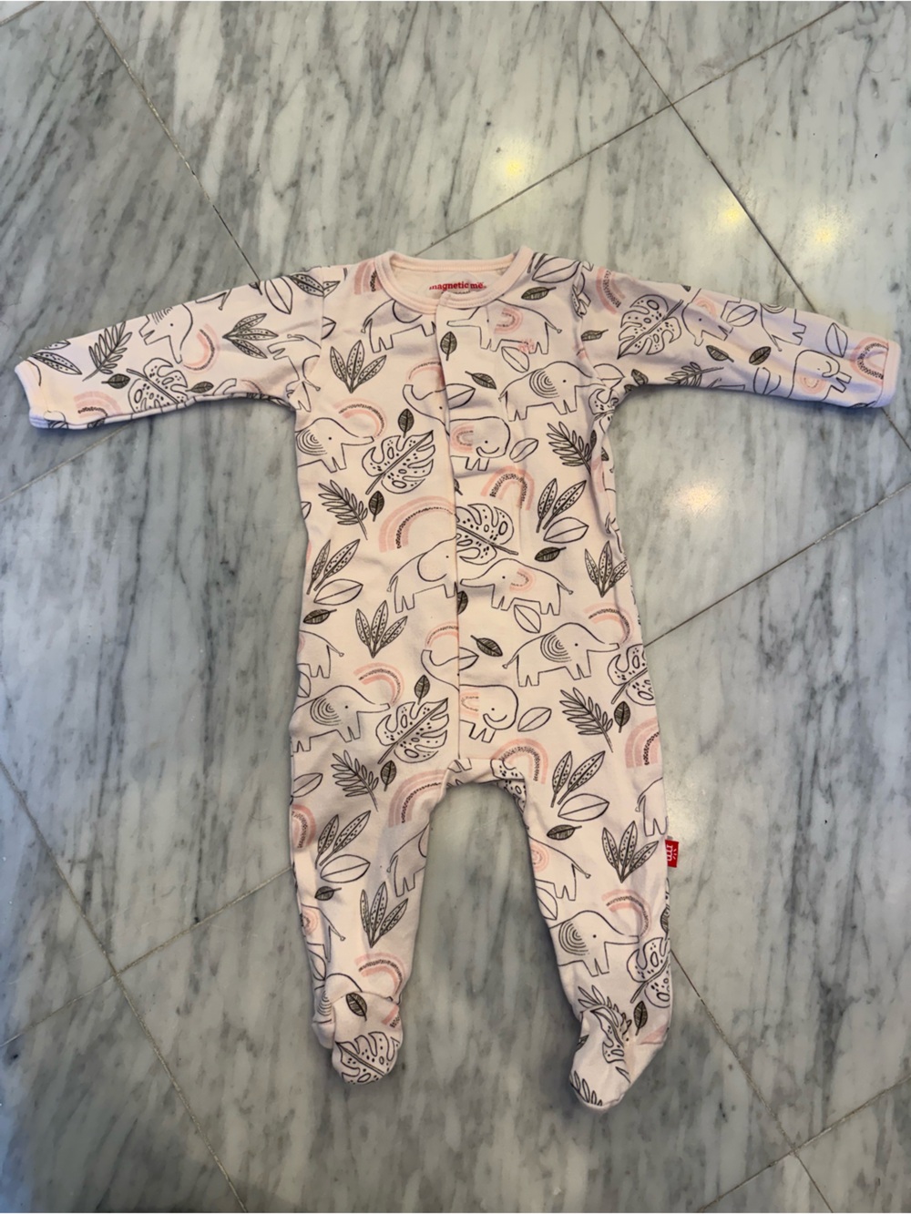 Magnetic Me NWOT Soft Pink Elephant Print Footed One-Piece - 3-6mo